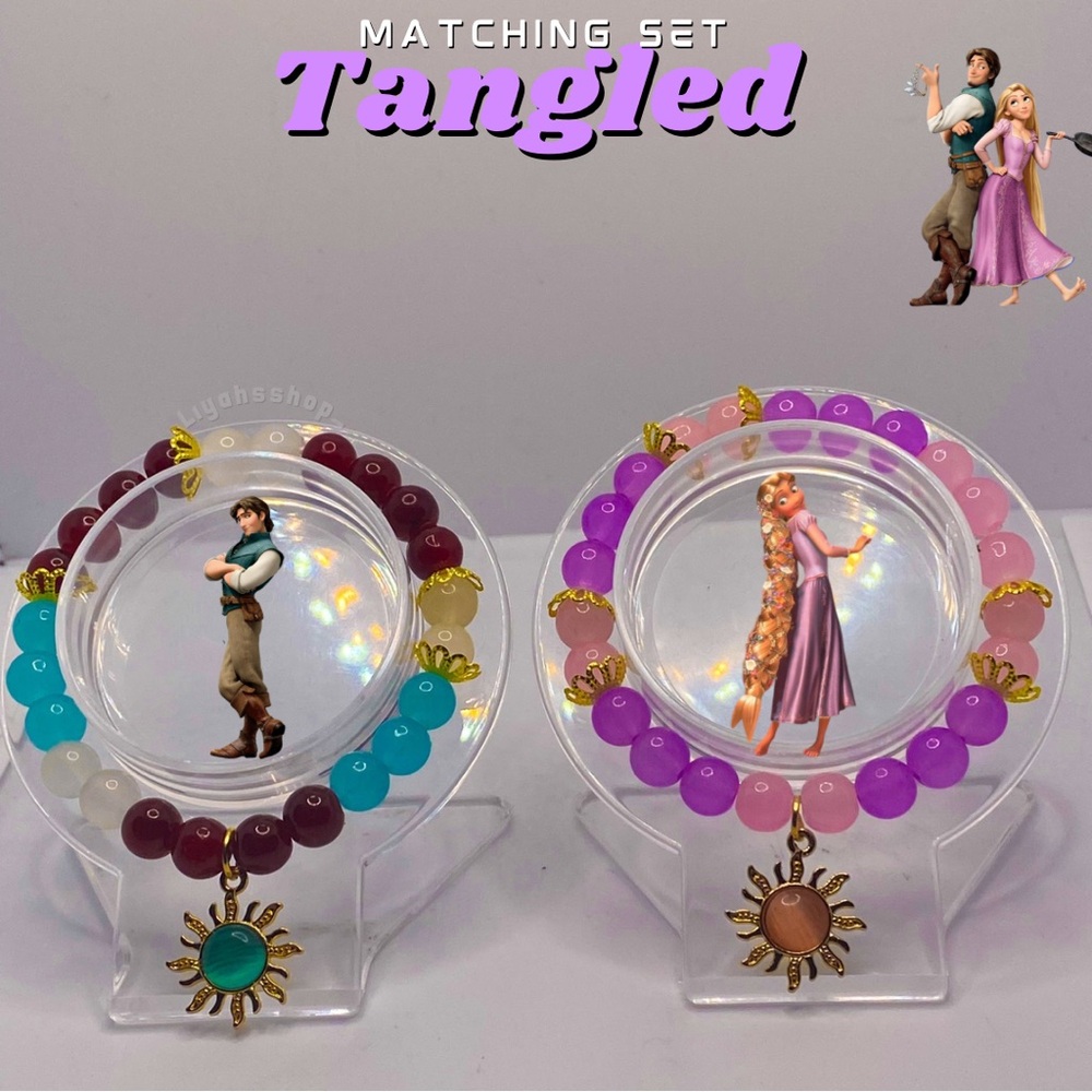 Matching rappunzel x Flynn rider bracelets with sun charms